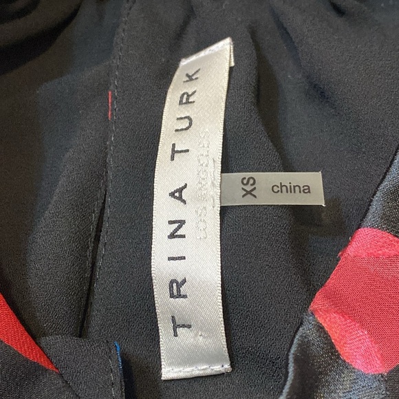 Trina Turk Greyhound Multicolor Silky Long sleeve Blouse with Tie - Picture 4 of 12